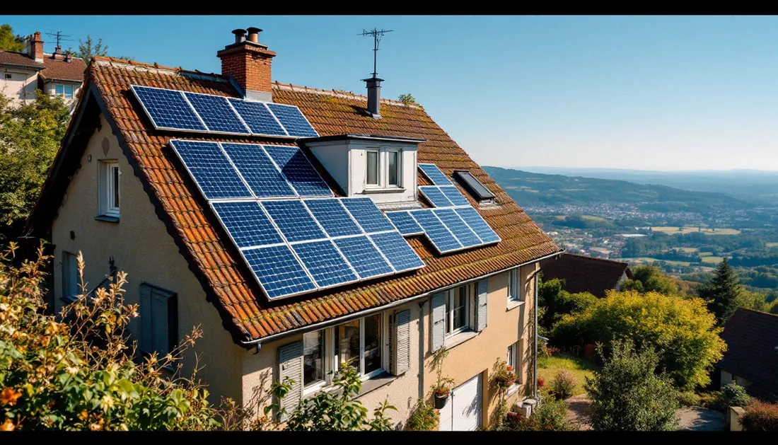 Panneaux solaires sur une maison à Lyon